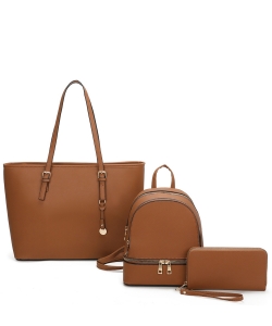 Saffiano Shopper Backpack Wallet 3-in-1 Set LF21041T3 BROWN